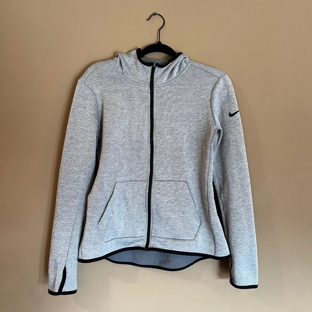 Nike Dri-FIT Womens Full Zip Hoodie Gray Heathered Scuba Neck Jacket M
